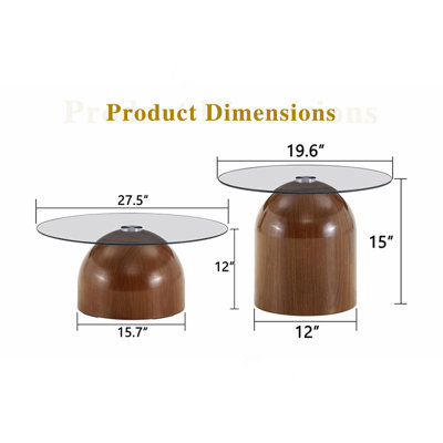 Nesting Coffee Table Set of 2, Glass Desktop for Living Room, Space Saving Circle Center Table for Saving Space, for Living Room, Office(Walnut)W2920P438804