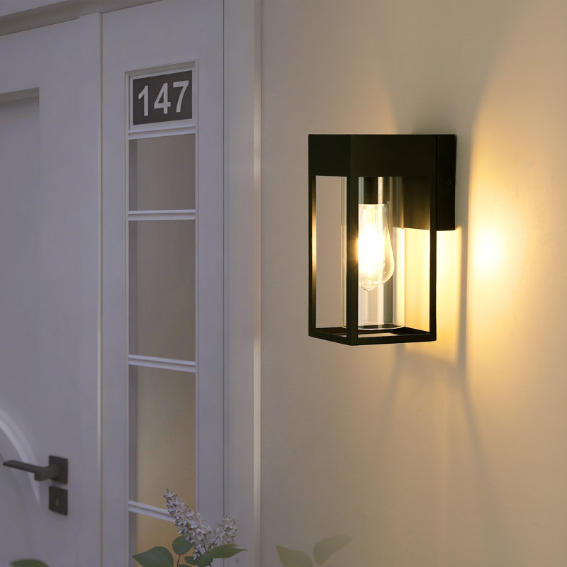 Matte Black Modern Outdoor Wall Lantern - Waterproof Rectangular Metal With Glass Shade Wall Sconce For Porch, Entryway, Garage