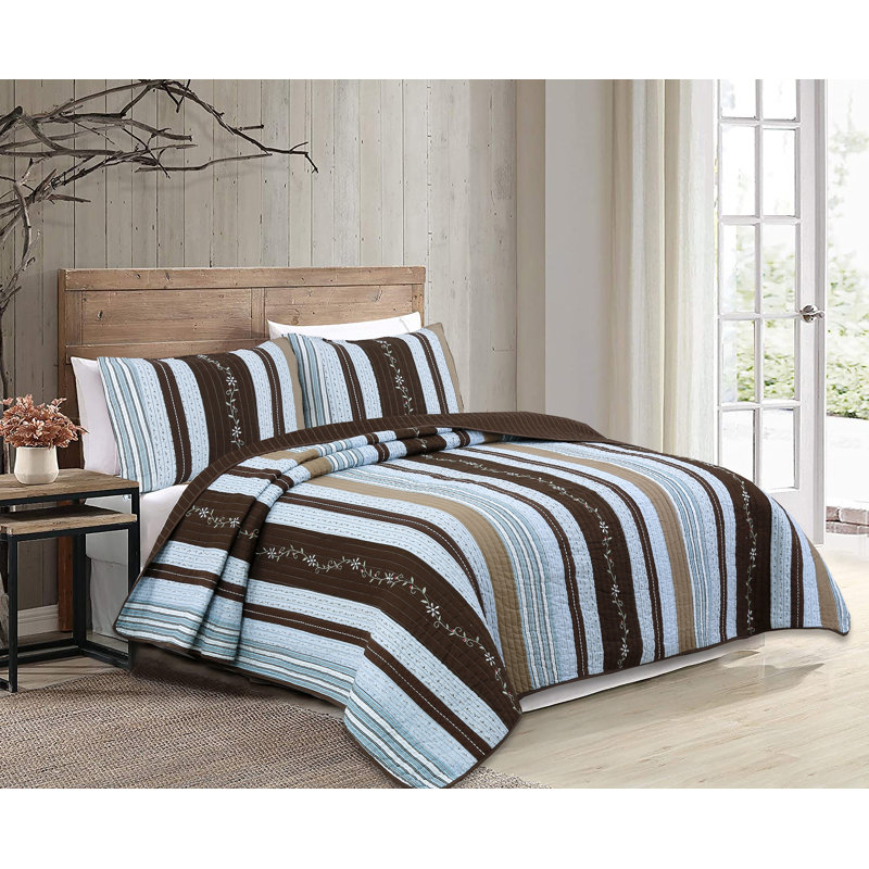 Mary Ann Traditional Cotton Striped Quilt, King Quilt + 2 Shams