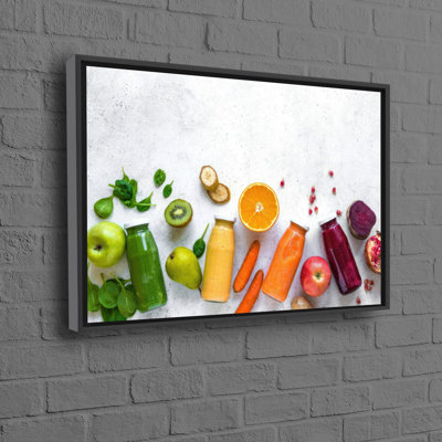 Art mural coloré moderne représentant des fruits et légumes en 3D sur toile de coton, idéal pour ajouter une touche unique au décor de la cuisine