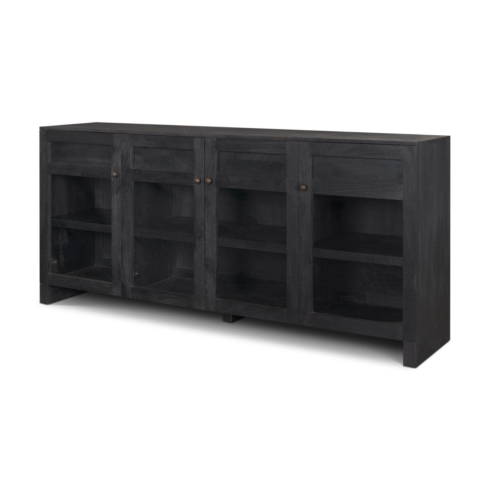 Stonewall Light Brown Wood w/ Glass Doors Sideboard, Black