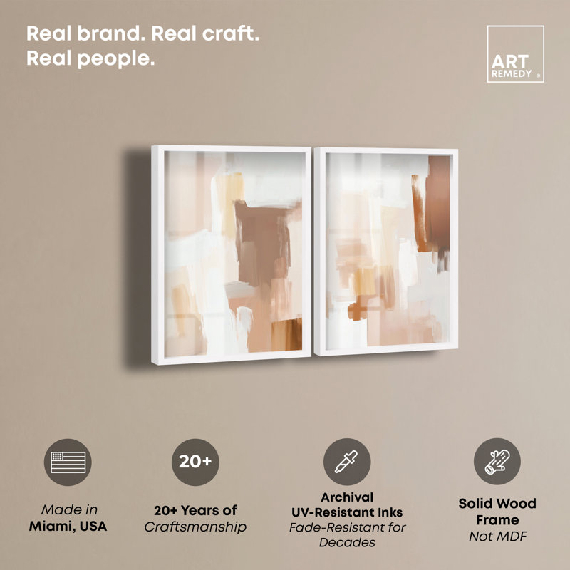 «Neutral Harmony Set Minimalist Shadowbox Print» par Art Remedy, H 38 po x l 52 po, Blanc