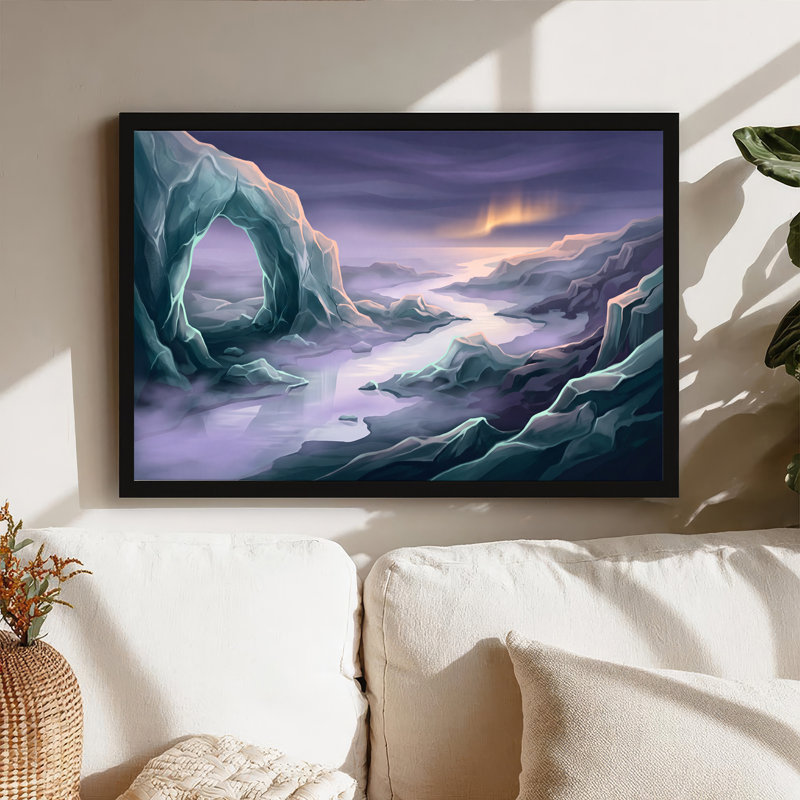 «Teal Ice Cave Arch Over Misty River», art mural, 16"H x 24"W