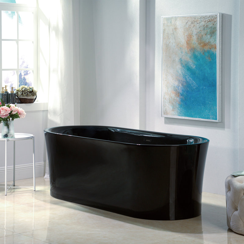 Freestanding Soaking Acrylic Curved Design Bathtub, Matte Black, Glossy Black