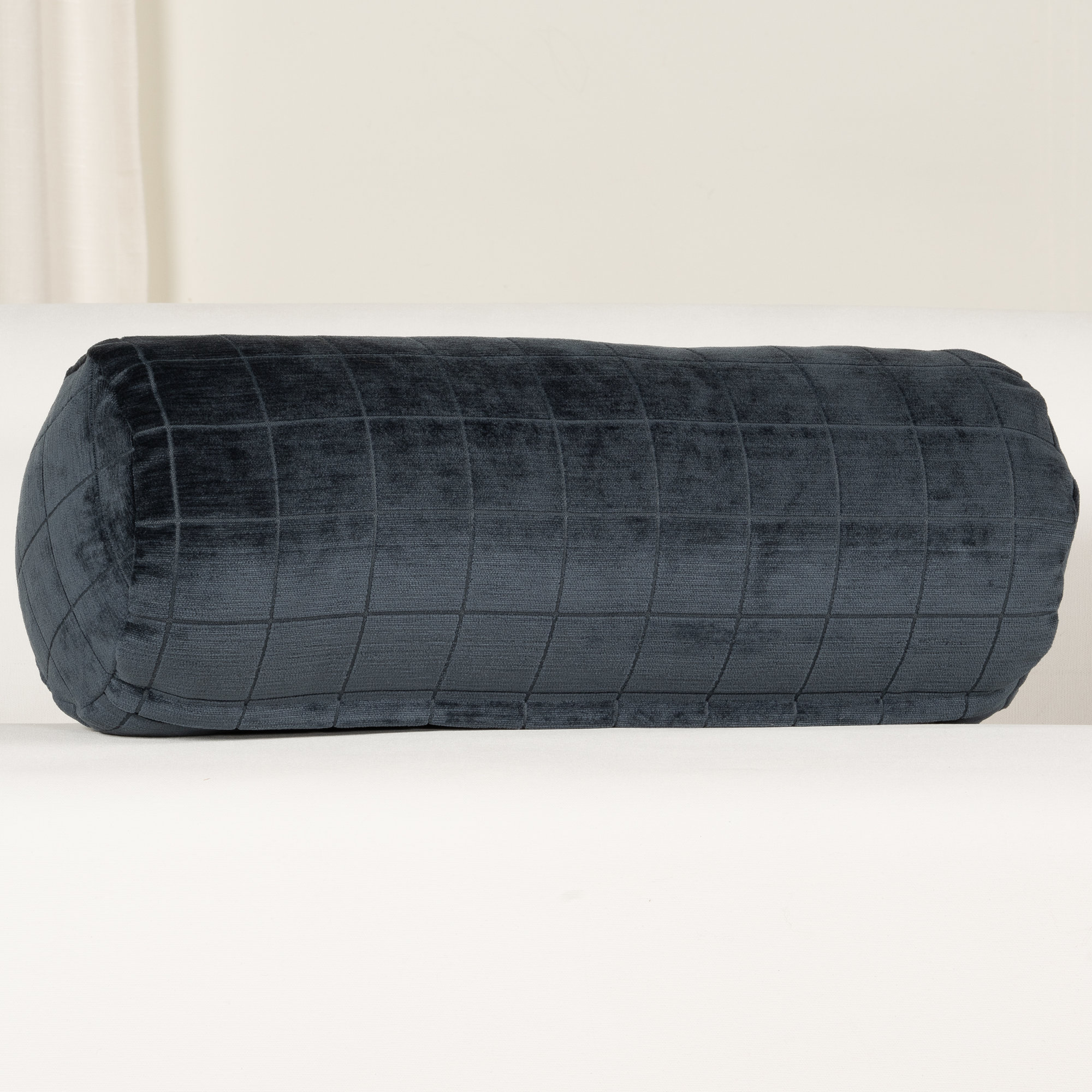 Otterville Velvet Grid Bolster Pillow, Bolster 8"H x 20"W, Navy Geometric