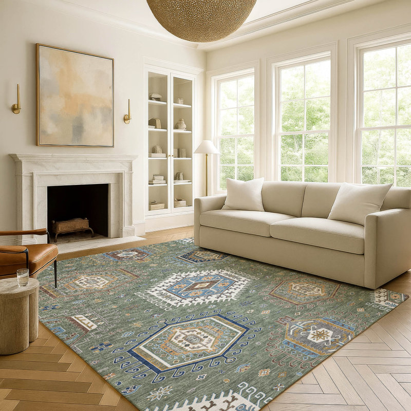 Tapis tribal intérieur / extérieur lavable à la machine Chantille ACN2574, Basilic, 3 pi x 5 pi