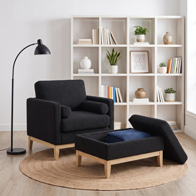 Fauteuil d'appoint 35 pouces moderne avec fauteuil et repose-pieds avec deux coussins décoratifs convenant au salon, au bureau et au salon