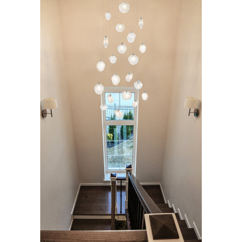 Crystal Glaze 21 - Light Cluster Pendant, Oil Rubbed Bronze, Frosted Clear, 96" H x 26" W x 26" D