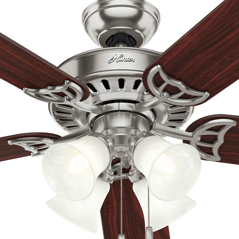 52" Inch Studio Series New Bronze Ceiling Fan With LED Light Kit And Pull Chain, Brushed Nickel