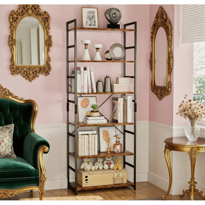 Bibliothèque réglable à 6 niveaux, bibliothèque haute et robuste avec design rétro, organisateur de rangement multifonctionnel pour le salon, la chambre à coucher et le bureau à domicile