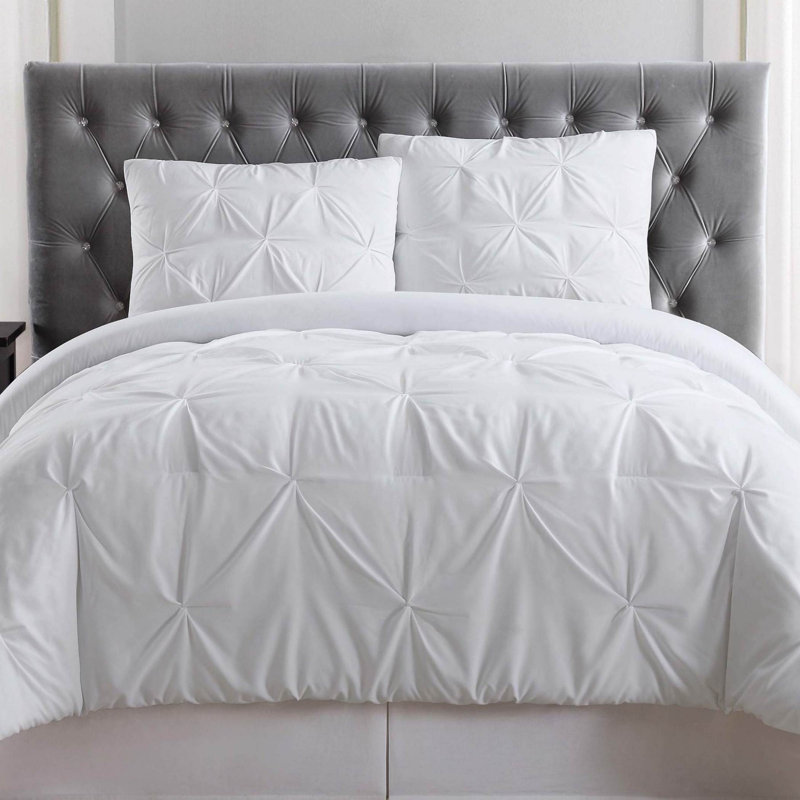 Solid Modern & Contemporary Comforter Set, Full/Queen Comforter + 2 Standard Shams, White