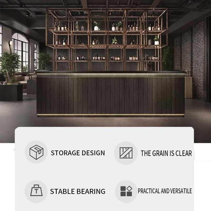 Rustic Style Bar Front Desk with Storage and Bar Counter, Dark Brown