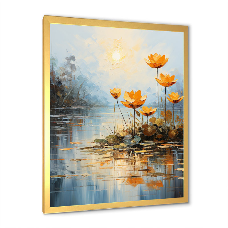 Golden Pond Lotus Tranquility II sur toile, Cadre doré simple, H 40 po x l 30 po x P 1,5 po