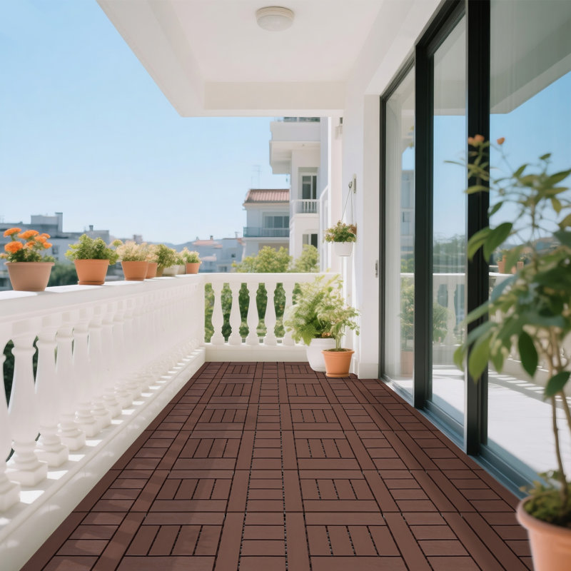 H Style 12 Inch Balcony Deck Tiles, Red/Brown