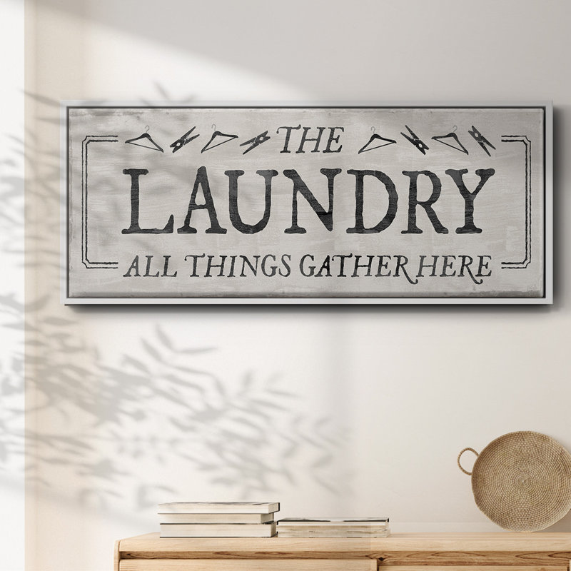 Laundry Gathers- Framed Canvas, 8" H x 20" W