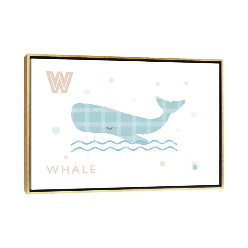 Baleine - imprimé, Aucun mat, H 40 po x l 60 po x 1,5 po, Toile encadrée d'or