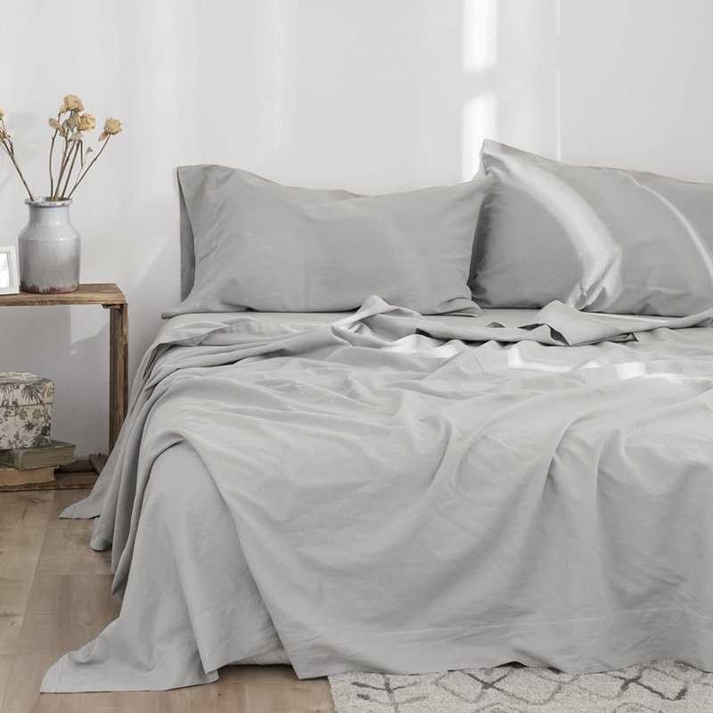 Linen Cotton Flat Sheet(Grey,Full), Grey, Full