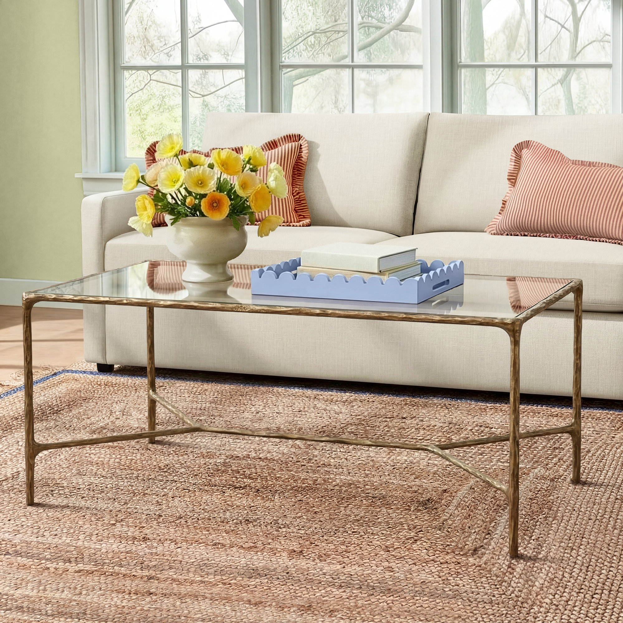 Evelynn Coffee Table, Brass, Clear