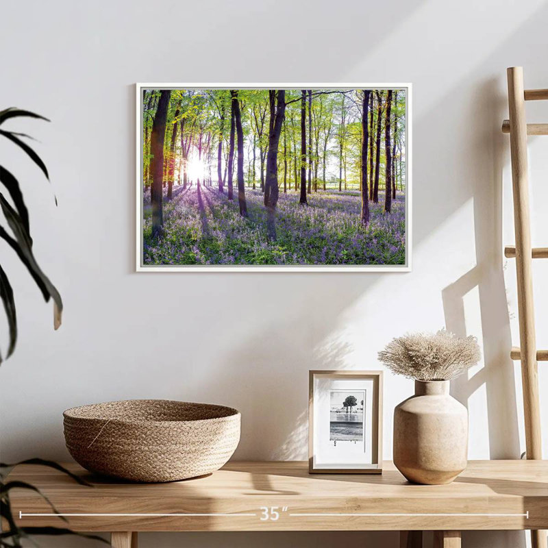 Bluebells and sunrise, Cadre flottant blanc, 19 po x 13 po
