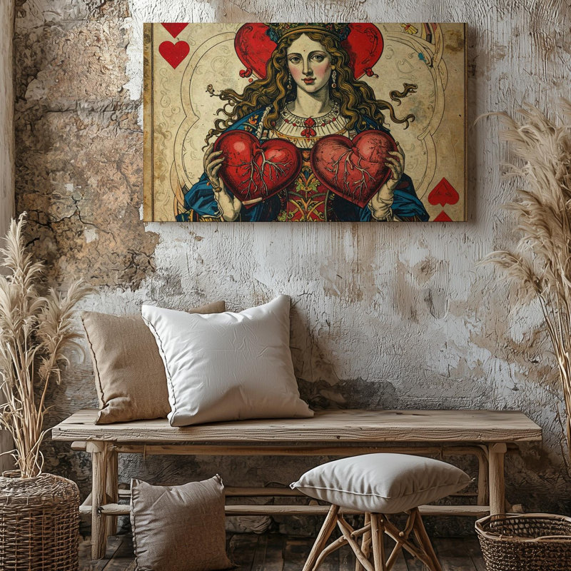 Toile, reine des cœurs, H 20 po x l 20 po
