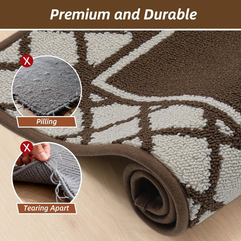 Gray Absorbent Kitchen Runner Rug Mats 2 Pieces for Kitchen, Nonslip TPR Backed Carpet Rugs, 50x76cm+50x122cm, Brown