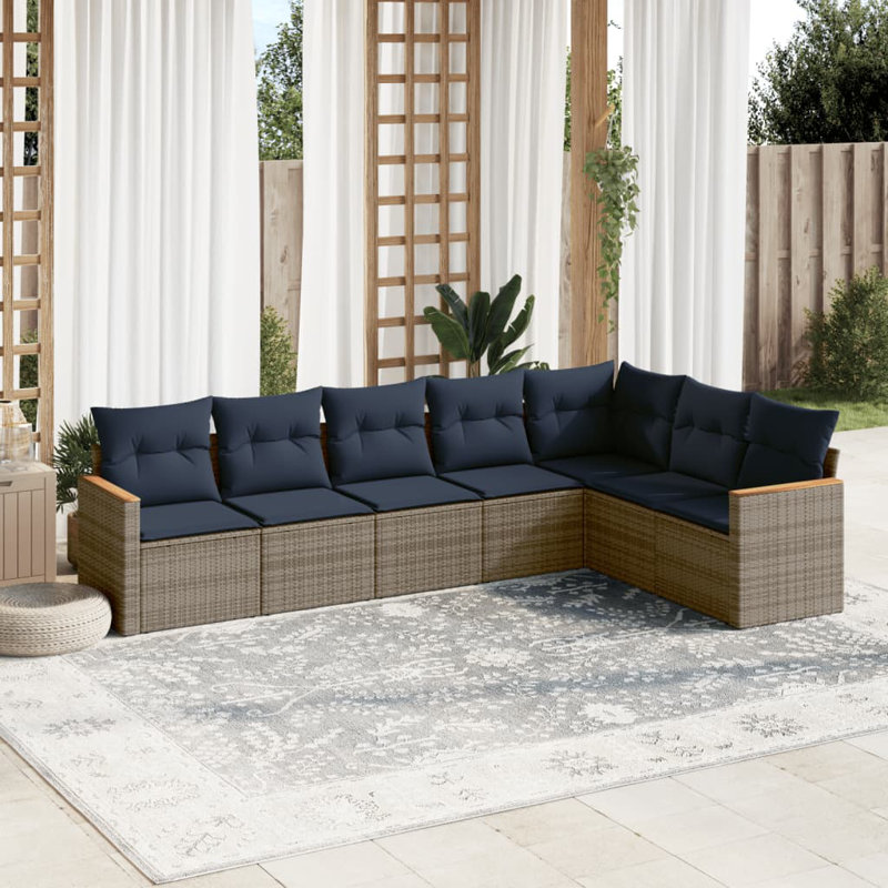 Ensemble de canapé de patio 8 pièces avec coussins en rotin de polyester gris