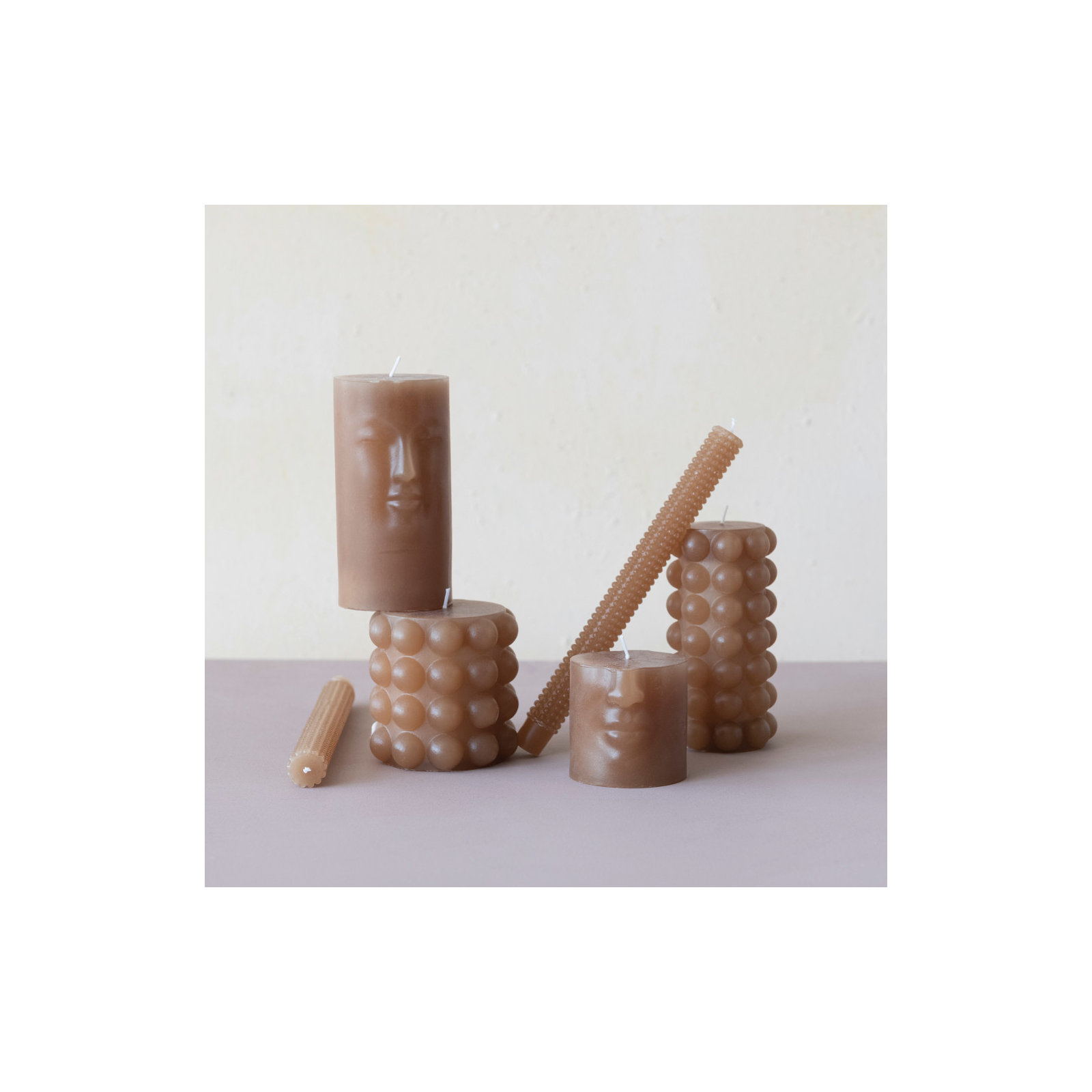 Unscented Hobnail Pillar Candle, 4"H x 4"W x 4"D, Brown