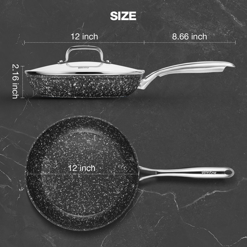 Poêle à frire antiadhésive en aluminium avec couvercle Hlafrg, 10, Noir