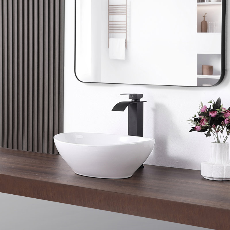 Lavabo vasque ovale en céramique blanc 16 pouces 16,2 "x 13" au-dessus du comptoir pour petite salle de bain