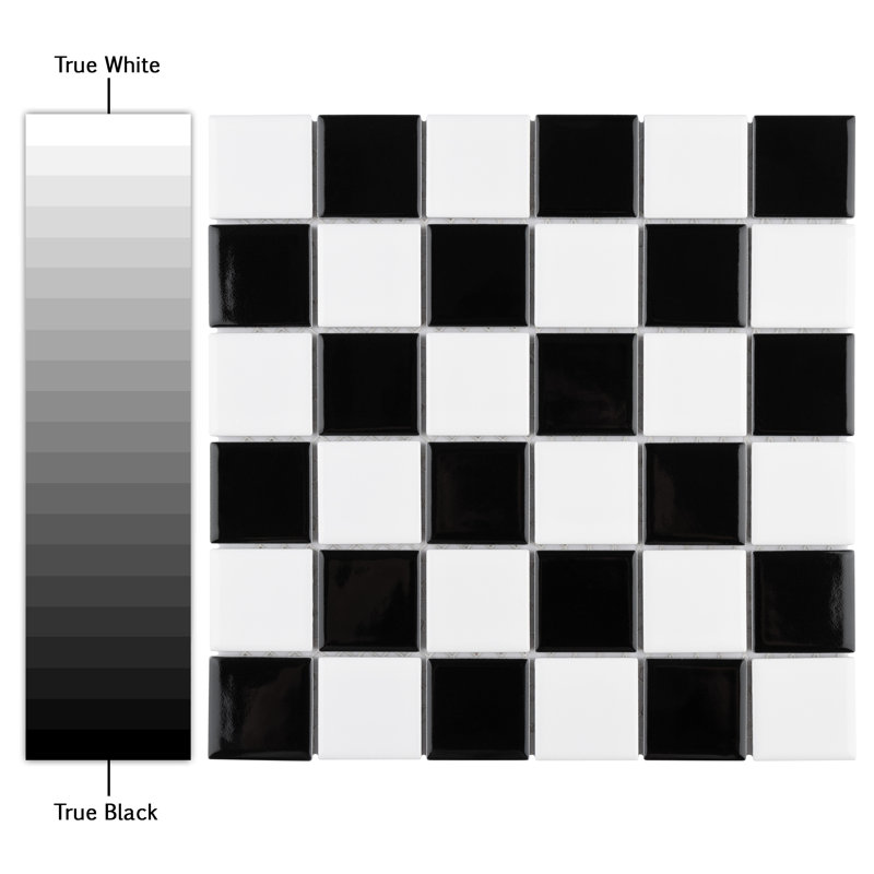 Metro Quad Checkerboard Glossy Blk and White 11-3/4" x 11-3/4" Porcelain Mosaic Floor and Wall Tile, Black/White