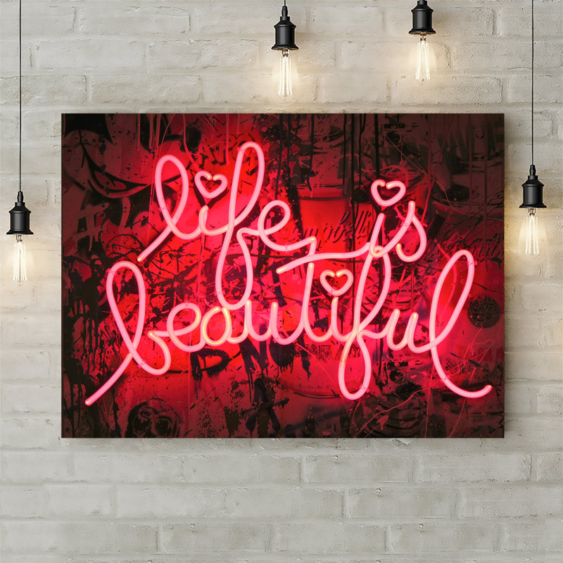 Life Is Beautiful Neon Lights - Wrapped Canvas Print, 30.5cm H x 40.6cm W x 3.8cm D
