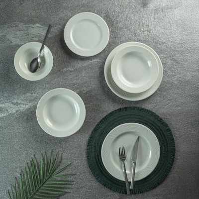 Elegant 24-Piece Dinner Set, White 100% Porcelain | Includes 6 Service Plates (9.8 x 9.8 in), 6 Cake Serving Plates (7.5 x 7.5 in), 6 Plates (7.5 x 7.5 in), 6 Bowls (5.5 x 5.5 in) | Dishwasher & Microwave Safe, Perfect for Entertaining