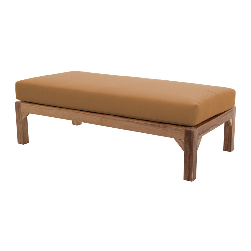 Repose-pieds d'extérieur en teck avec coussin Sunbrella Portingale, Chameau