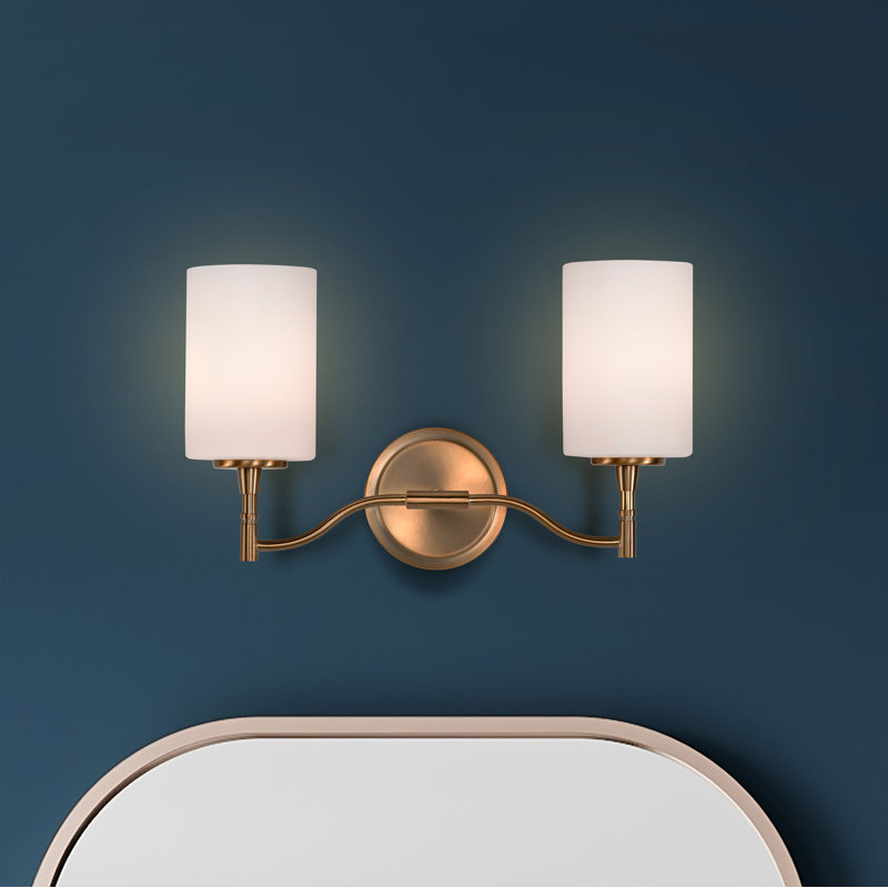 Coiffeuse Lawrie - verre opale Lawrie, Bronze brillant, Deux lumières, H 9,63 po x l 16 po x P 6,5 po