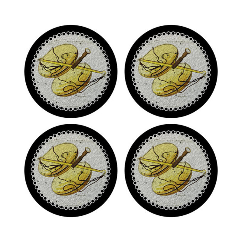 Zodiac Libra Vegan Leather Round Pebble Placemat, Black