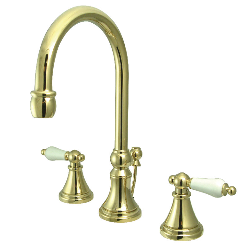 Madison Widespread Bathroom Faucet with Drain Assembly, Polished Brass