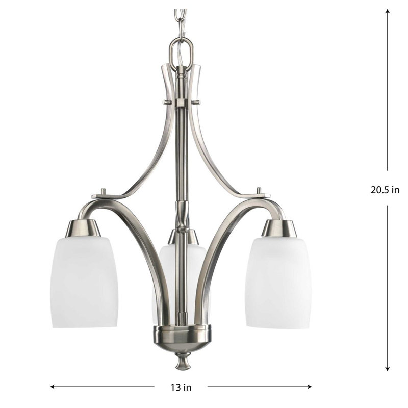 Lustre classique/traditionnel ombré 3 lumières Charleston, Nickel brossé