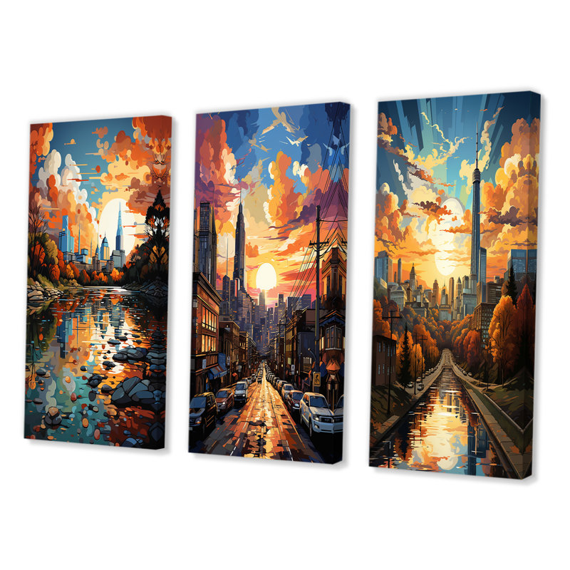 «City Austin Popart», 3 pièces sur toile, Toile tendue, H 20 po x l 36 po