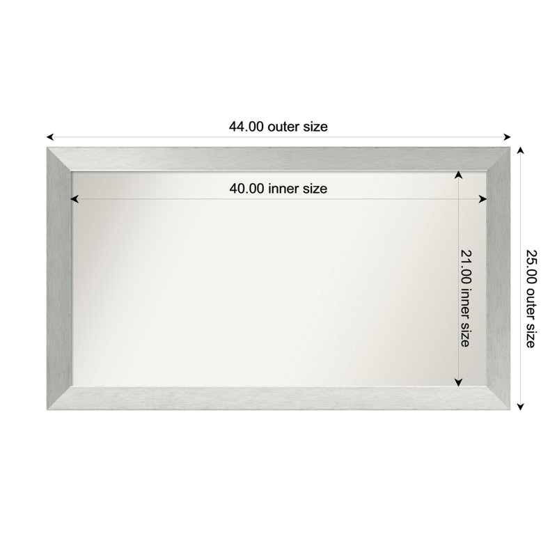 Miroir de salle de bain mural en argent brossé sans cadre, Rectangle, 25 po x 44 po