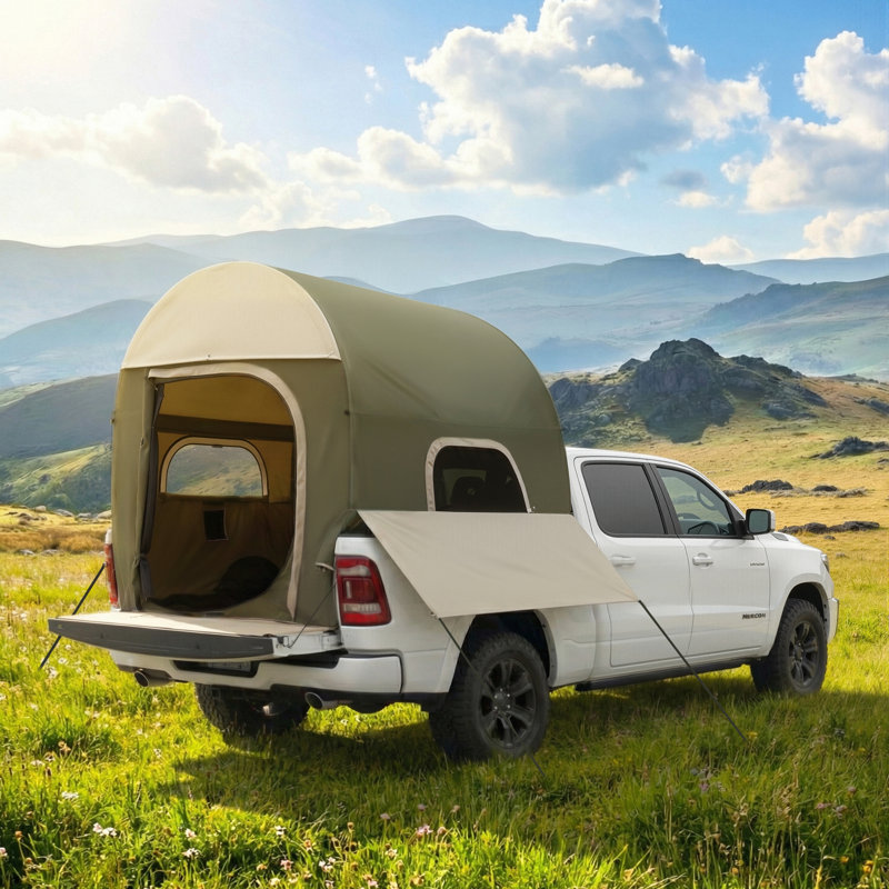 Inflatable Truck Tents 5.5 Ft–8 Ft With Air Pump, Dual-use Truck Bed Tent & Ground Tent, Waterproof All-weather, Green, Green