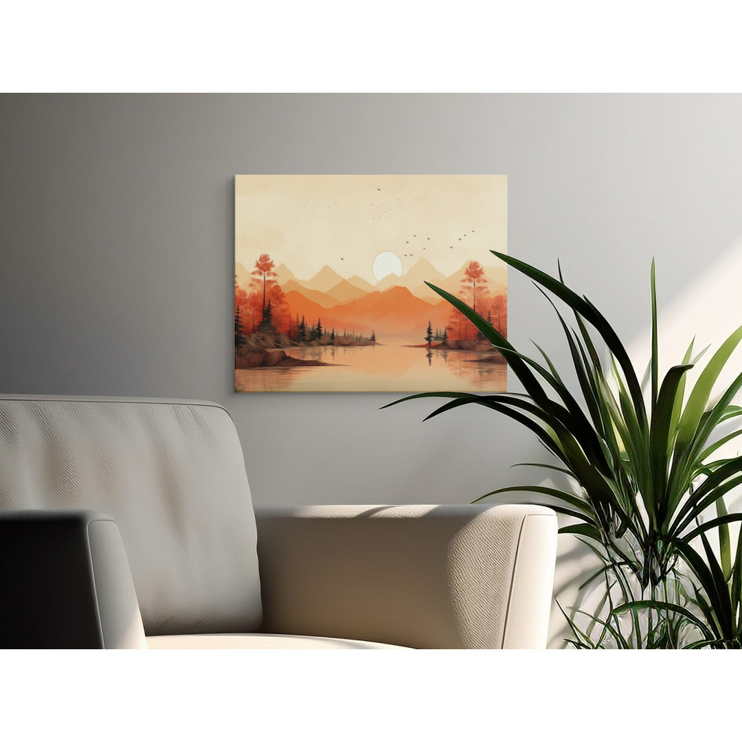 Serene Autumn Landscape Canvas Print | Peaceful Mountain Lake Wall Art | Minimalist Nature Home Decor