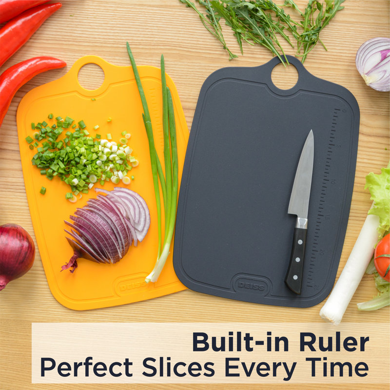 Deiss Lux 2-piece Durable Tpu Cutting Boards For Kitchen - Double-sided Flexible Large Non-slip Chopping Boards With Built-in Ruler