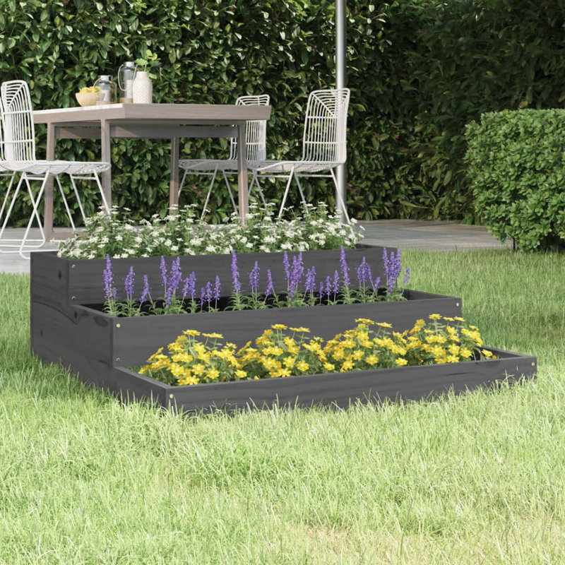 Anneclaar Self-Watering Wood Raised Garden Bed, Grey, 27cm H x 78cm W x 78cm D