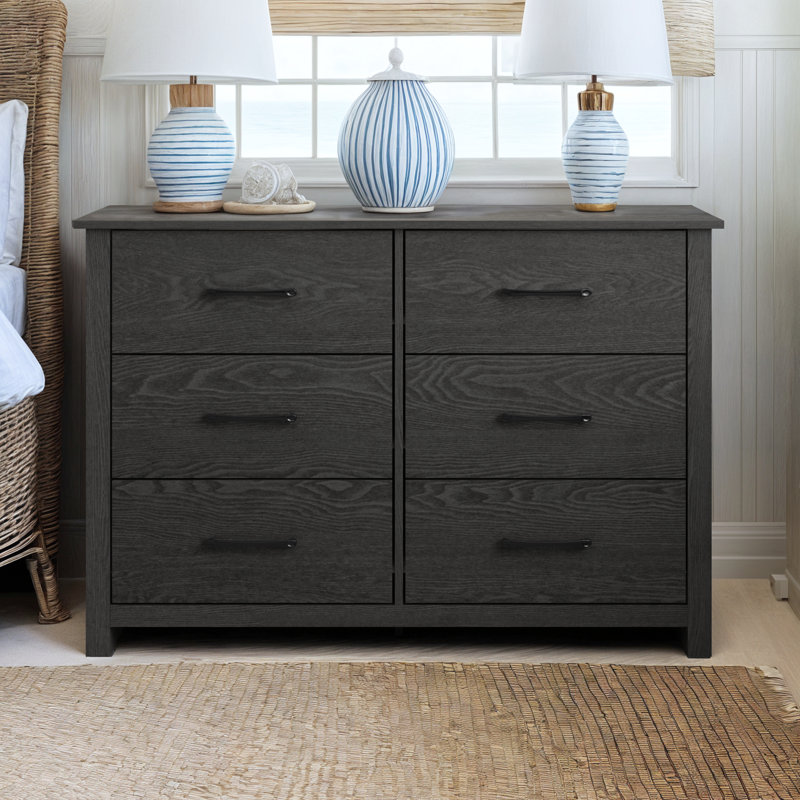 Walter 6-Drawer Double Dresser, Dark Gray Oak