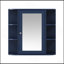 Armoire de rangement murale de salle de bain avec miroir, armoire à pharmacie avec tablette en bois réglable et portes, armoires de rangement montées avec 6 tablettes ouvertes, bleu-777844000