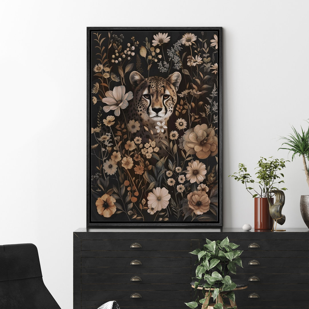 Animals In Flowers " Leopard Cheetah Moody Gothic Animals Dark Floral Botanical Artwork Paintings " wall26 Frame 