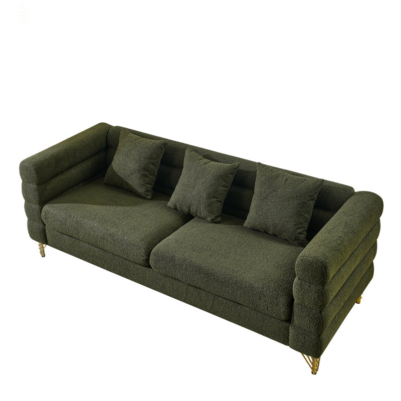 81Inch Oversized 3 Seater Sectional Sofa, Living Room Comfort Fabric Sectional Sofa - Deep Seating Sectional Sofa, Soft Sitting With 3 Pillows For Living Room, Bedroom, Office Teddy (W834S00033)