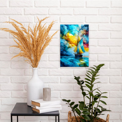 Vibrant Ocean Sailboat Abstract Colorful Dreamy Landscape Ocean Wall Art