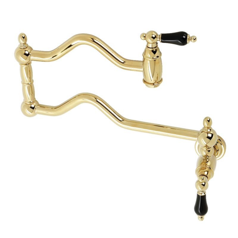 Kingston Brass Duchess Two-Handle 1-Hole Wall Mount Pot Filler Faucet, Polished Brass