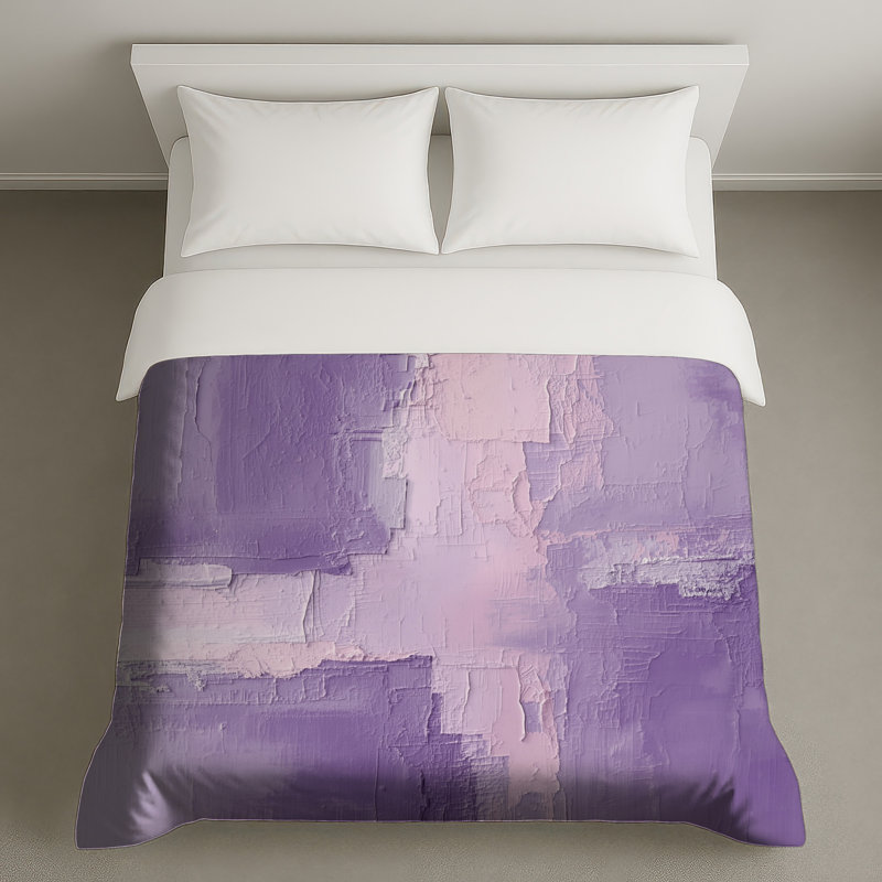 Housses de couette texturées à motif abstrait mauve, Grand lit